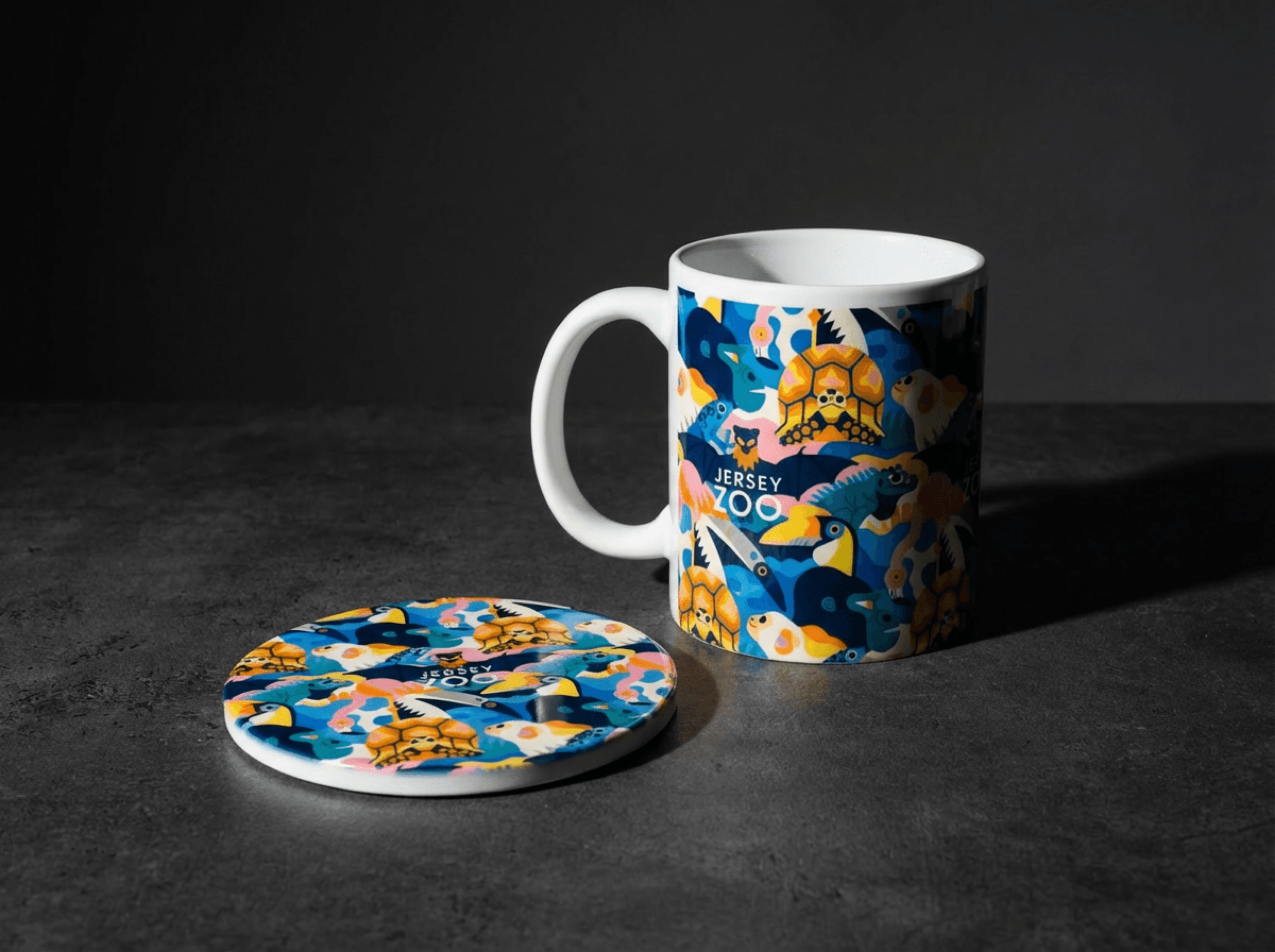 Jersey Zoo branded mug and coaster set
