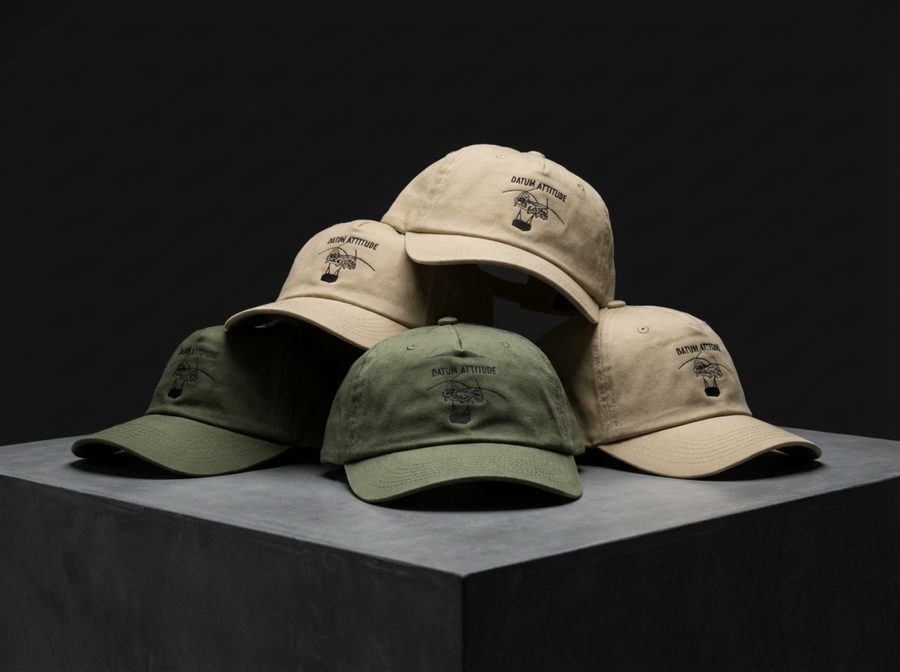Stacked branded caps